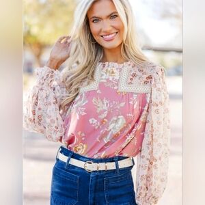 Floral Long Sleeve Blouse BOHO M New